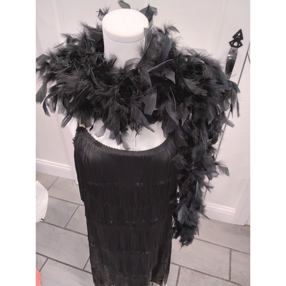 Black‎ Fringe Flapper Dress Costume with 6 Foot Feather Boa 1920s Gatsby Style